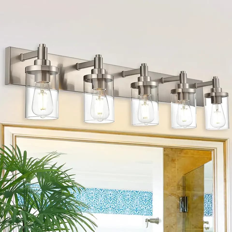 5 Light Vanity Wall Light Fixture Over Mirror, Modern Brushed Nickel