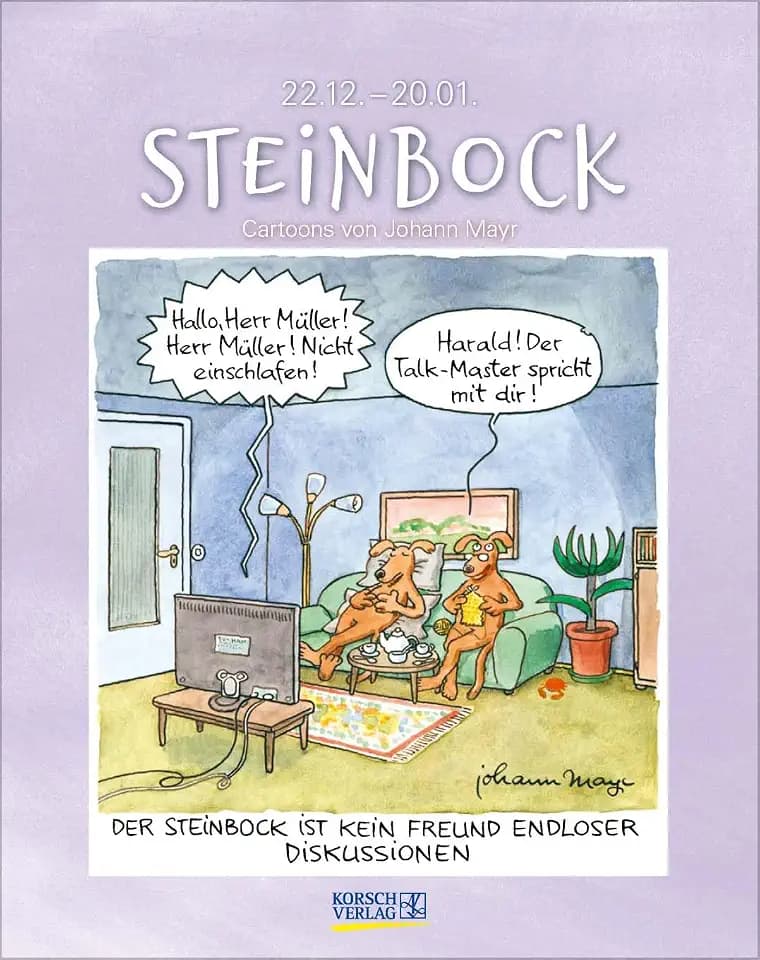 Steinbock 2025: Sternzeichenkalender-Cartoonkalender als Wandkalender im Format 19 x 24 cm.