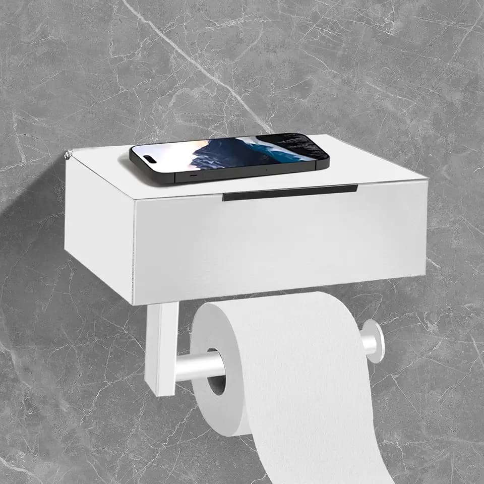 Toilettenpapierhalter Klopapierhalter Ohne Bohren Klorollenhalter Rollenhalter Toilet Paper Holder mit Feuchttücherbox Ablage für Badezimmer Selbstklebend Oder Bohren Weiß
