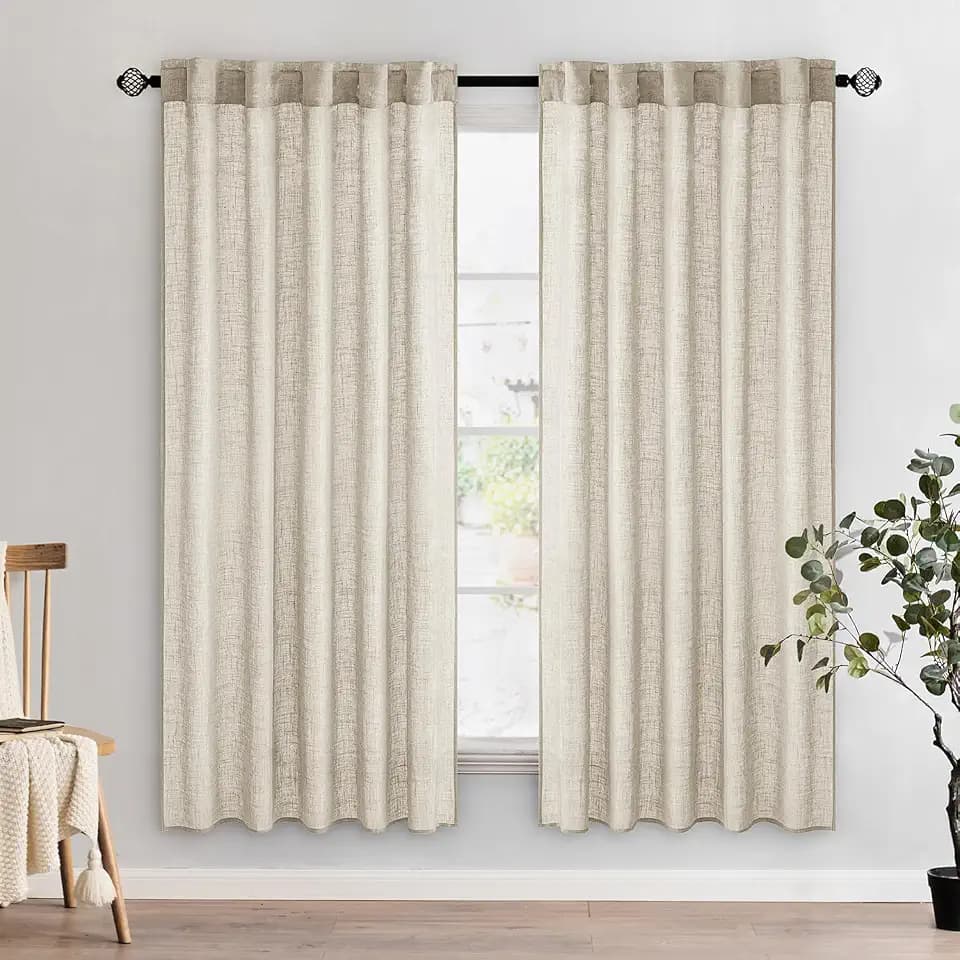 MIULEE Cream Linen Curtains 52x72 Inch 2 Panels for Bedroom Living Room