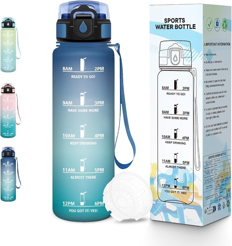 Trinkflasche, 500ML BPA-Frei, Wasserflasche Kinder, Auslaufsicheres Schlossdesign, Trinkflaschen, Mit Zeitstempel, Trinkflasche Auslaufsicher für Schule, Yoga, Spielplatz, Camping - Blau&Grün