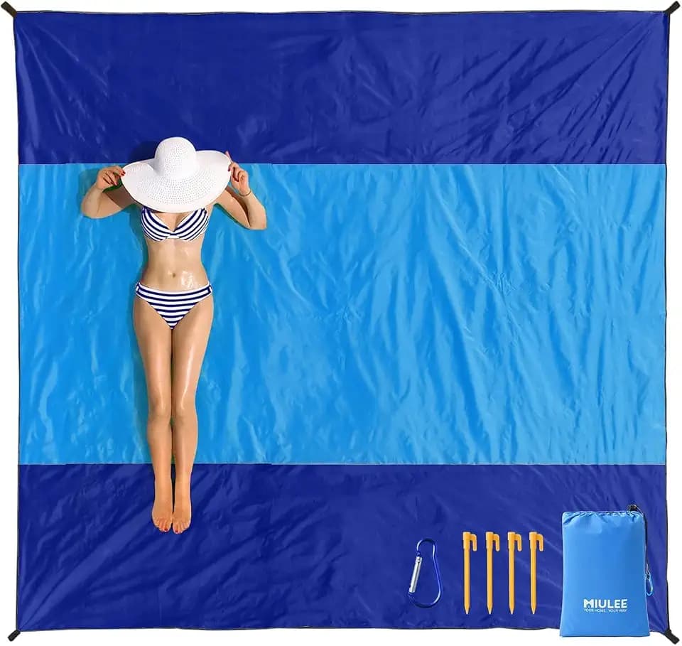 MIULEE Beach Blanket Waterproof Sandproof, Extra Large 110" x 114" Beach Mat Oversized for 5-8 Adults, Portable Lightweight Outdoor Blanket with 4 Corner Pockets for Hiking, Picnic, Travel, Camping