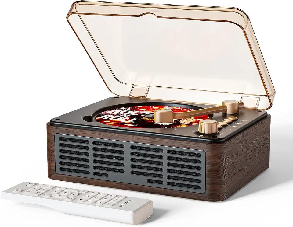 CARONSORT CD Player with Speakers Retro Bluetooth CD Players for Home-Brown