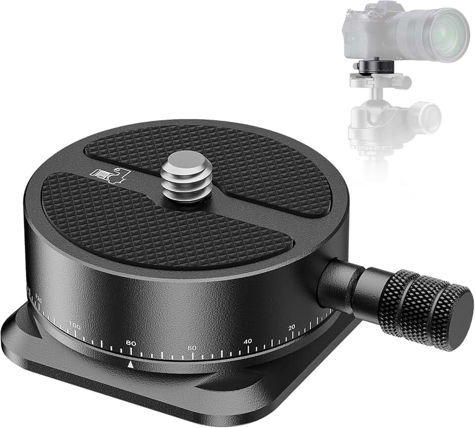 NEEWER Panorama Schnellwechselplatte, 360° skalierter Schwenkkopf Kamerastativ Montage Adapter mit Arca Typ Basis und 1/4" Schraube für DSLR Camcorder Stativ Monopod Slider, Max. Belastung 5kg, QRP-6