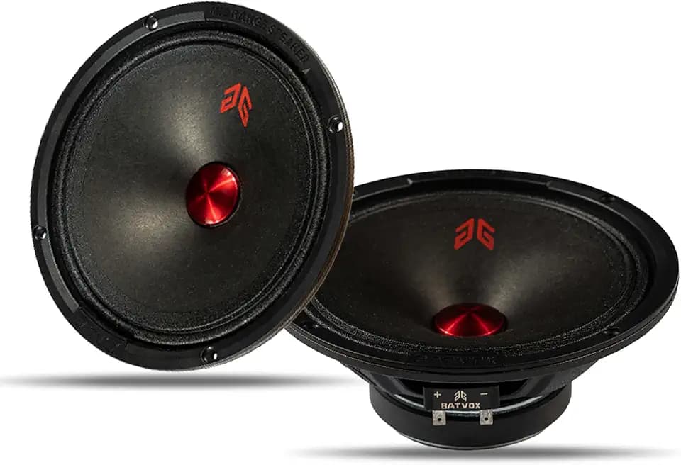 MX65P1 Loudspeaker 6.5 Inch Midrange 200 Watts 4 Ohms Red Dust Cap, Premium Quality Audio Door Speakers for Car or Truck Stereo Sound System, Black (2 Speakers)