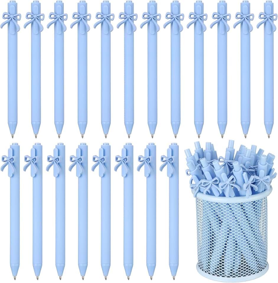 Sayglossy 20 Pcs Bow Pens Coquette Cute Pens Bow Party Favors, Light Blue