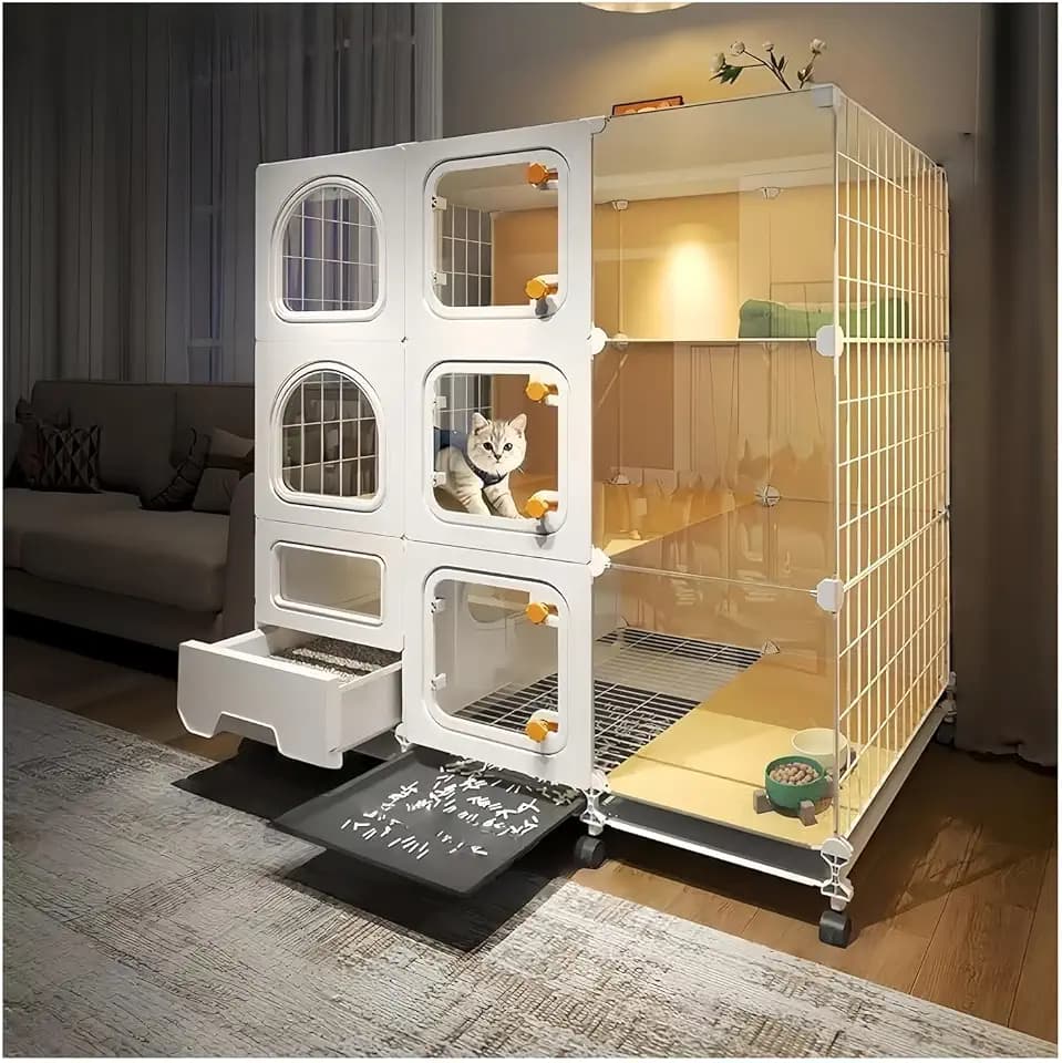 Indoor Cat Cage with Litter Box, Small Animal Dog Kennel Cat Enclosures