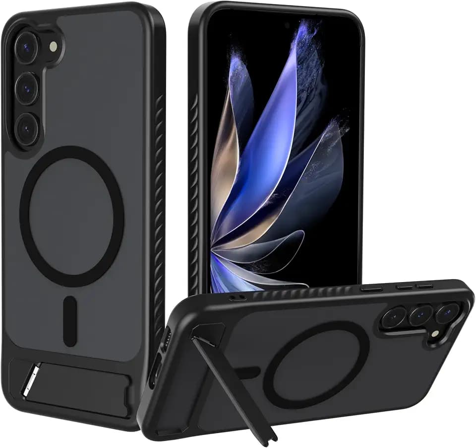 for Samsung Galaxy S23 Plus Case Magnetic, [Built-in Invisible Kickstand][Compatible with MagSafe], Mil-Grade Drop Protection, Translucent Shockproof Slim for Samsung S23 Plus Case, Black