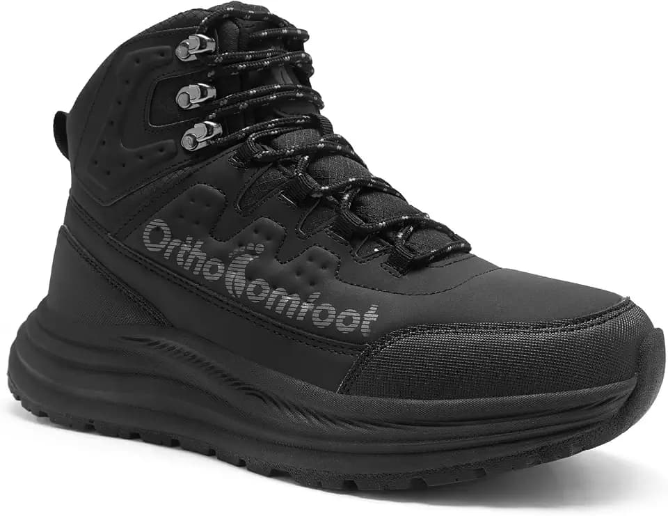 Men's Orthopedic Waterproof Hiking Boots: Comfortable Plantar Fasciitis Work Walking Running Trekking Shoes, Flat Feet Orthotic Mid Ankle Support Trail Sneakers for Foot and Heel Pain Relief