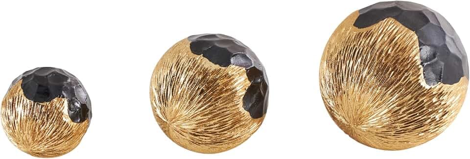 Deco 79 Resin Decorative Orbs & Vase Filler Decorative Balls with Varying Sizes, Set of 3 Vase Filler 5", 4", 3" H, Gold