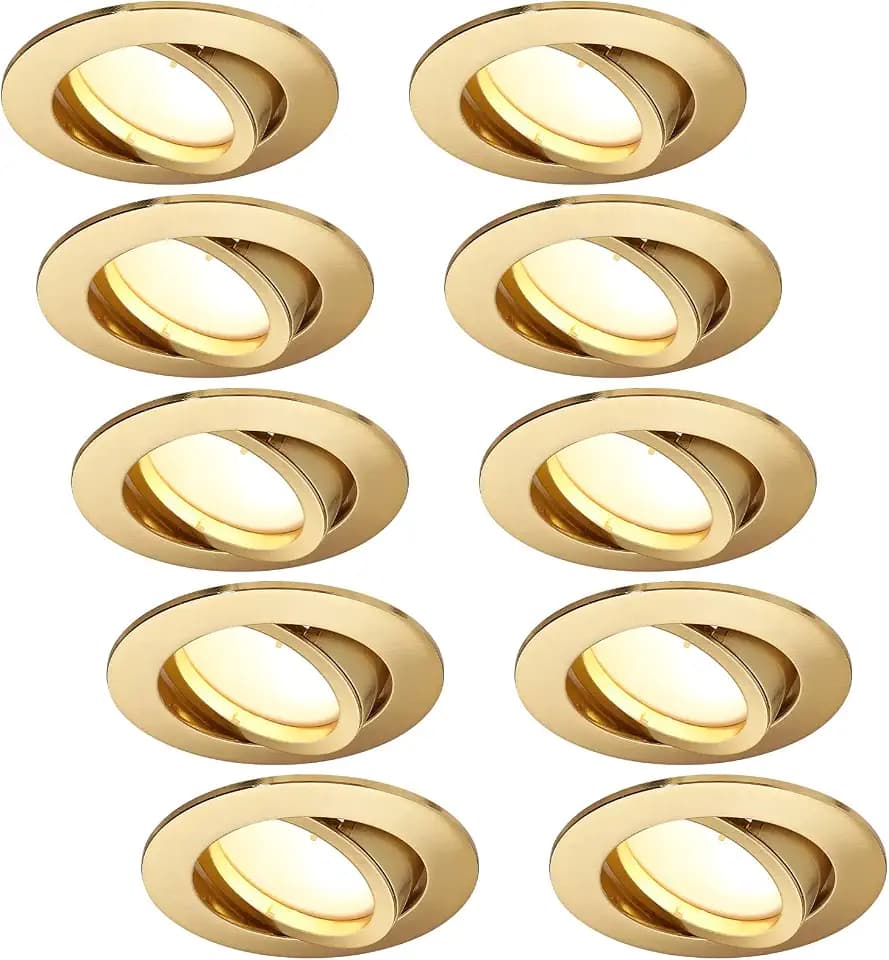 HCFEI 10er Set LED Einbaustrahler dimmbar matt-gold Rund Schwenkbar 5W flach 230V Einbau-Spot Strahler Einbauspot 68mm Bohrloch, 120°Abstrahlwinkel, Warmweiß 3000K