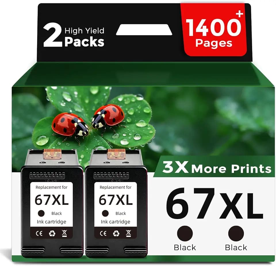67XL Black Ink Cartridges Replacement for HP 67 XL HP67 HP67XL(2 Pack)