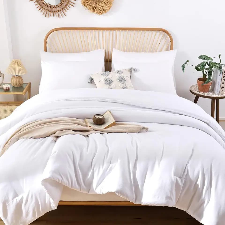 ROSGONIA Comforter Full Size for Girls Boys Teens White, 3pcs (1 Boho Comforter & 2 Pillowcases), Lightweight Dorm Bedding Soft All Season Bed Set