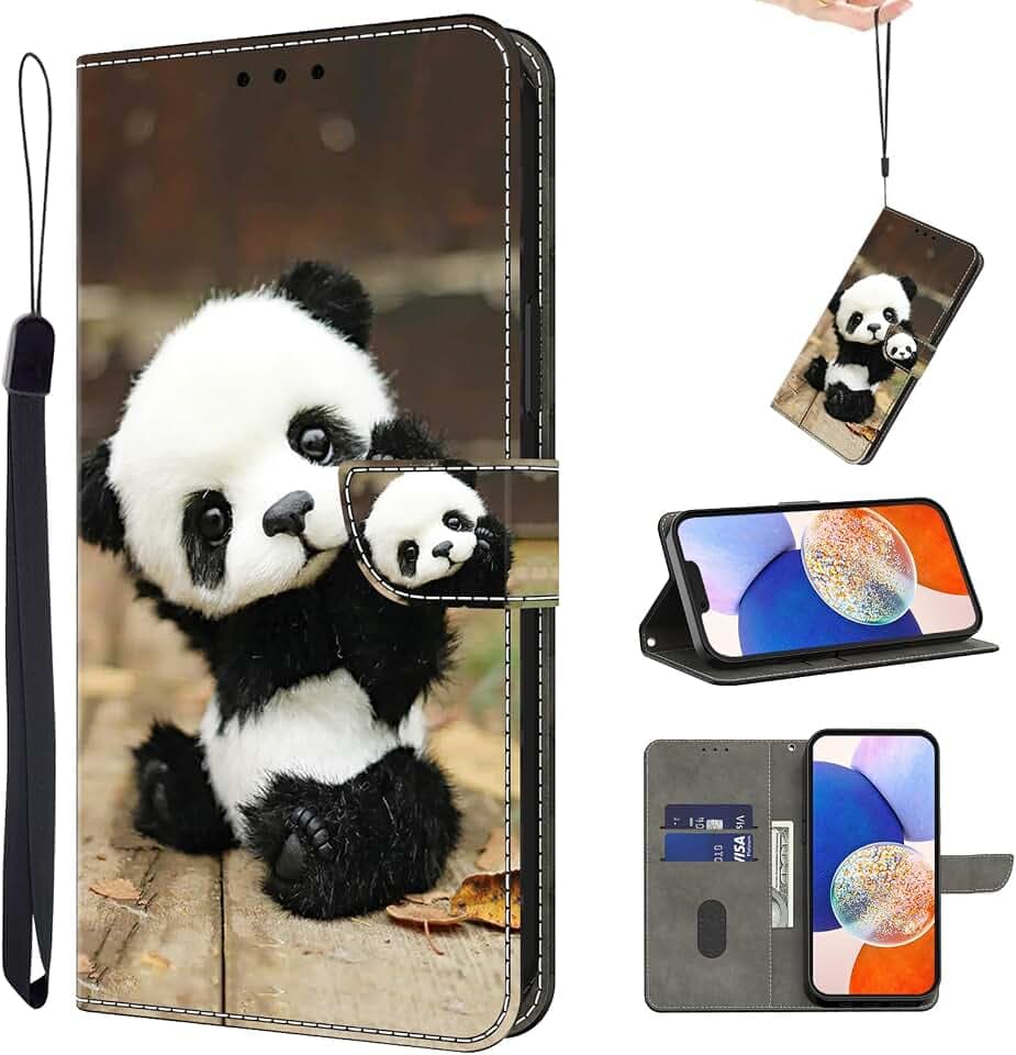 Handyhülle für Samsung Galaxy A17 5G/4G/A26 5G Hülle,PU Flip Brieftasche Schutzhülle Stoßfeste Handyhülle mit Standfunktion/Kartenfach - Panda