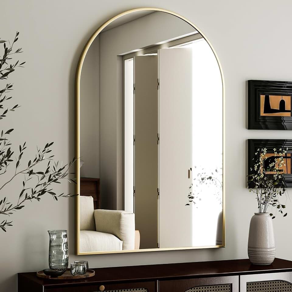 HARRITPURE Arched Wall Mirror 24"x36" Gold Metal Frame Vanity Mirrors