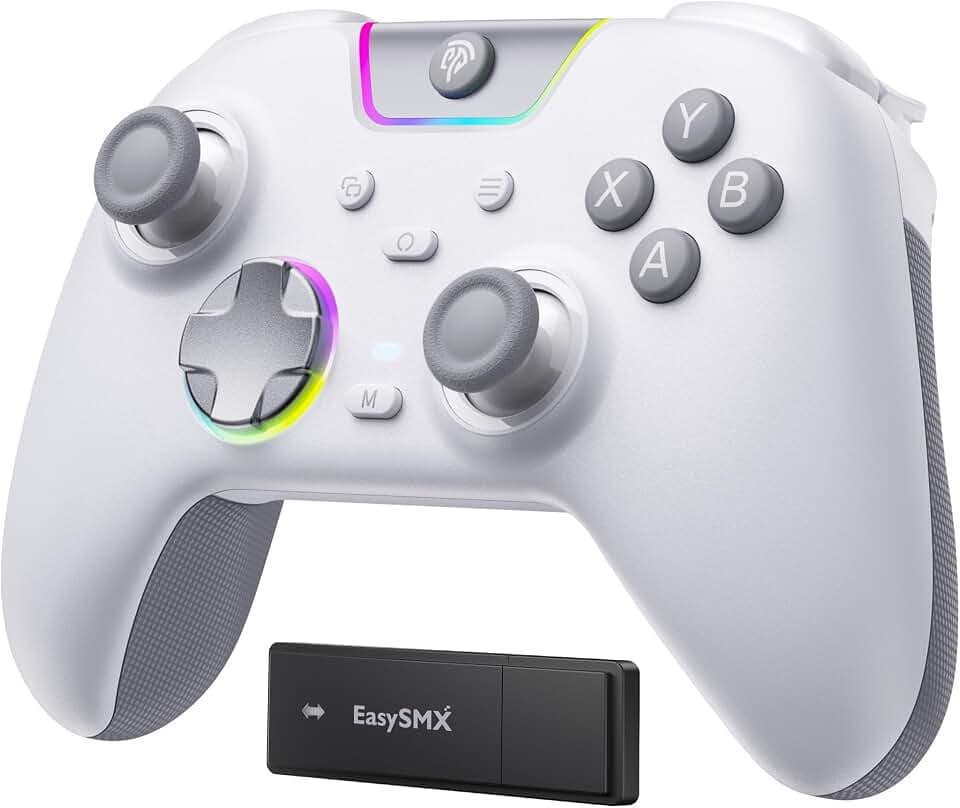 EasySMX X05PRO Wireless Controller PC, Gaming Controller für PC mit leise Tasten, 2-stufige Tigger, Hall Joysticks, 2 programmierbare Tasten, 1000mAh Akku, Kompatibel mit PC/Switch/Android/iOS-Weiß