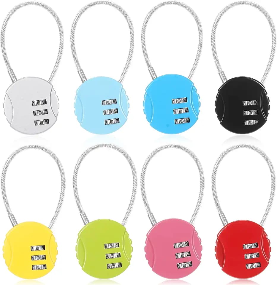 Moxweyeni 8 Pack 3 Digit Combination Cable Padlock,Multi Color