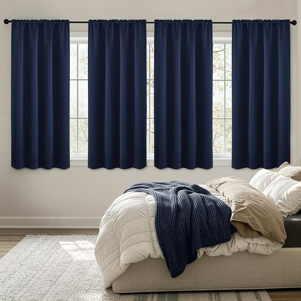 MIULEE Navy Blue Blackout Curtains 63 Inch Length for Bedroom 4 Panels