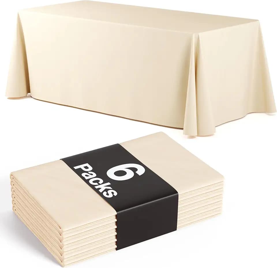 Exquisite 6 Pack Ivory Plastic Table Cloth - 70 x 120" Rectangle Disposable Tablecloth for Parties - Rectangle Tablecloth - Disposable Table Cloths for Parties - Great for Picnics And Formal Events