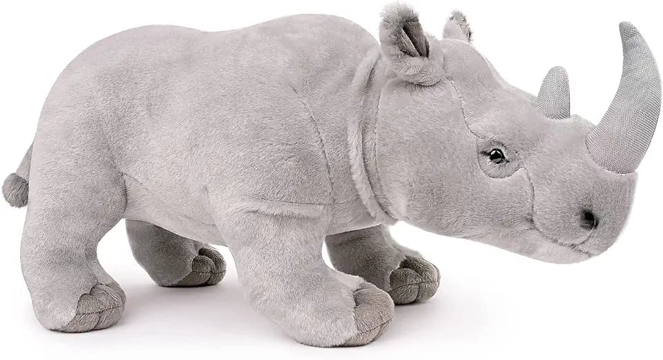 Rhino Plush, Realistic 17” White Rhino Stuffed Animal, Lifelike Standing Rhinoceros Weigted Toys, Simulation Soft Crawling Rhinoceros Zoo Toys, Unique Plushie Toys Model Dolls for Kids