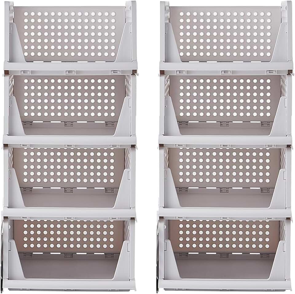 RMAN 8 Stück Kleiderschrank Organizer Faltbare Stapelbar Schrank Organizer | Multifunktionale, Schubladenbox, Küchen, Schlafzimmer, Badezimmer, Büro, Platzsparende, Aufbewahrungsbox, Weiß