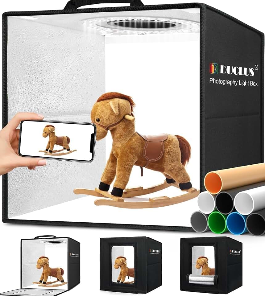 DUCLUS Fotobox 30 x 30 cm mit 120 LEDs dimmbar für Produktfotografie