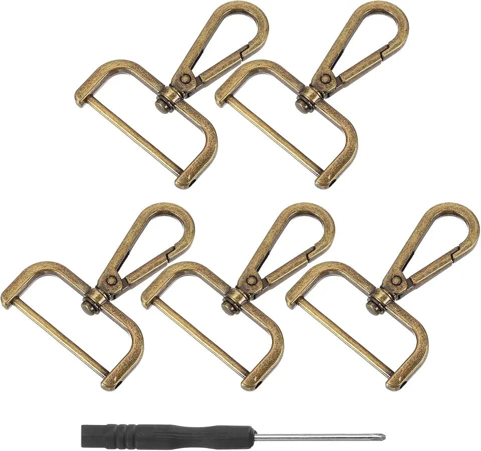 sourcing map 1 Set abnehmbarer Karabinerhaken, 3,8 cm D-Ring-Drehverschluss für Geldbörsen, Push-Tor, Karabinerverschluss, Geldbörsenherstellung mit Schraubendreher, Bronze
