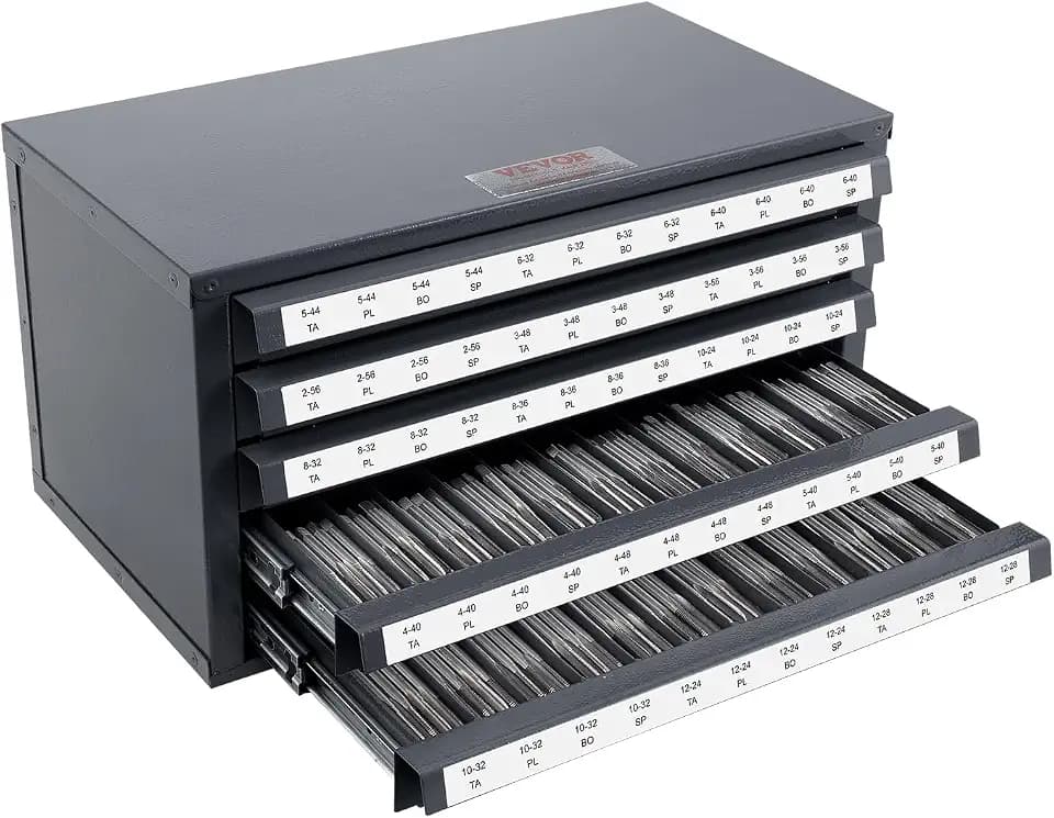 VEVOR Schneidbohrer-Spenderschrank, Gewindebohrer-Organizer mit 5 Schubladen für #2-56-#12-28 Bohrerspender-Organizerschrank aus Stahl mit Etiketten, Stapelbarer Schrank mit 60 Fächern Grau