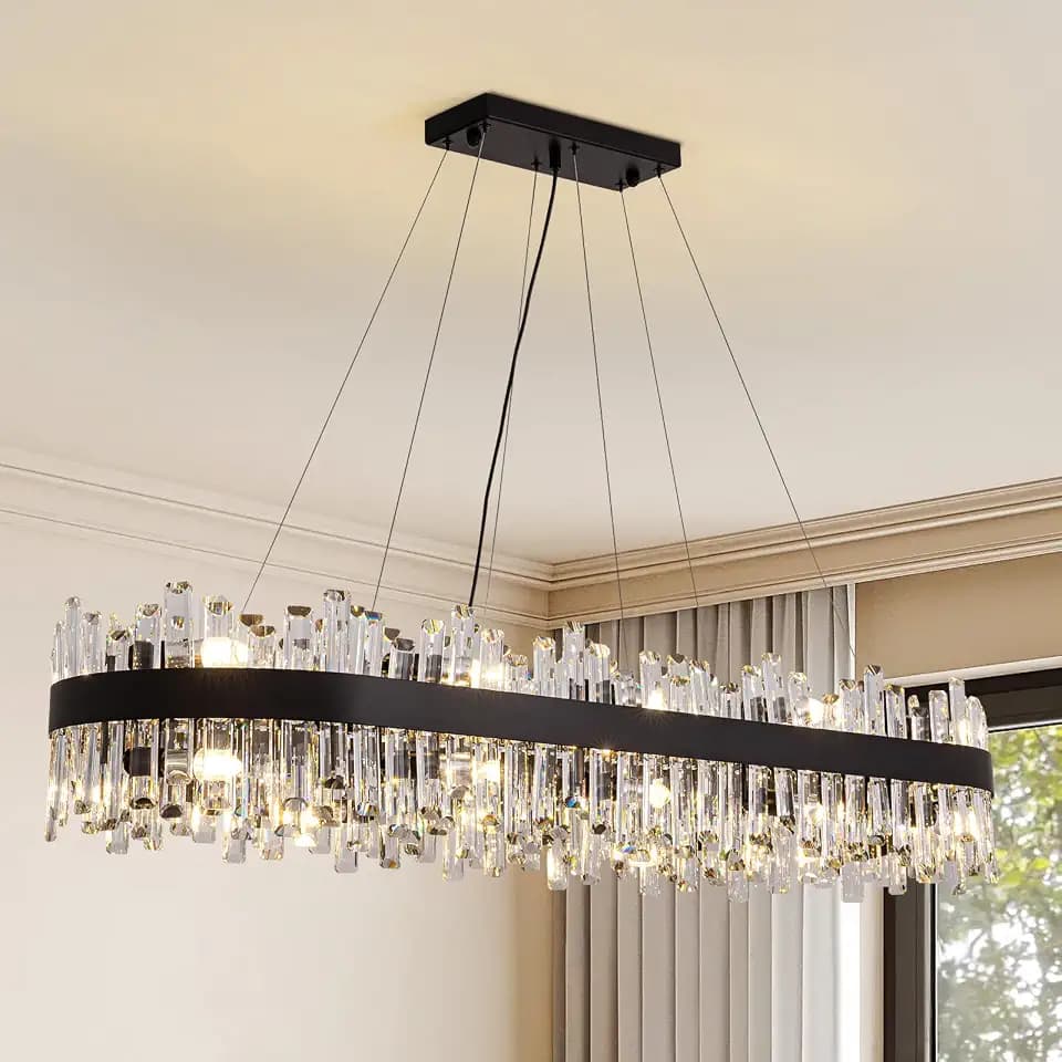 Siljoy Modern Crystal Chandelier, Luxury Black Crystal Raindrop Chandelier