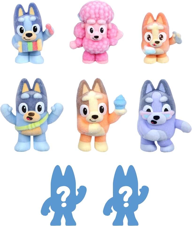 Bluey Fuzzies Deluxe 8 Figure Pack, 6 Mini-Figures + 2 Surprise Figures