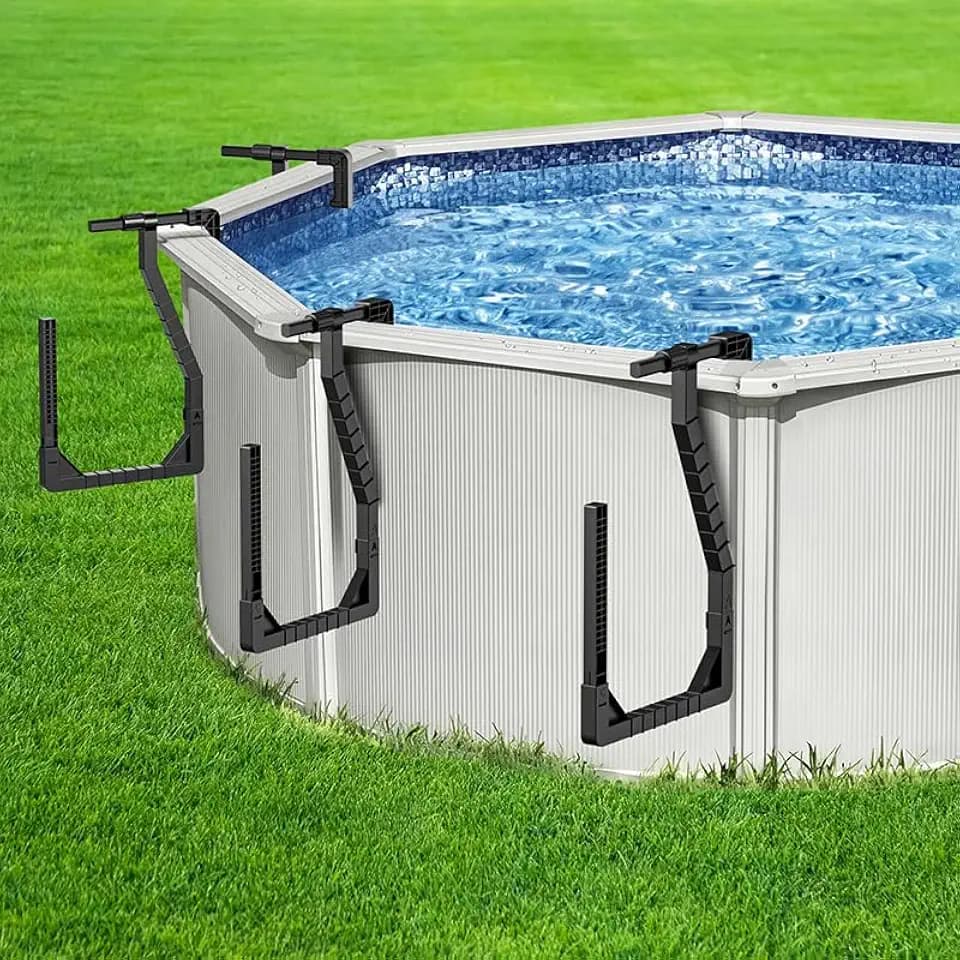 Solar Pool Cover Holder, Adjustable Solar Cover Hooks Keep Solar Cover Off The Ground, No Drill, No Rust, 4 Pack Plastic Pool Cover Holder, Fits Above Ground Pools with 1.2"–7.3" Top Rail, Black