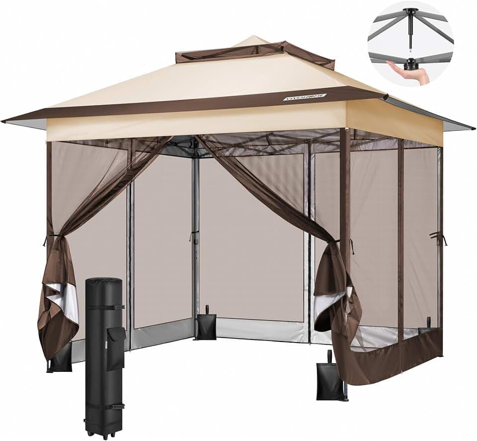 VIVOHOME Pavillon 3 x 3 m Zelt für Außenbereich wasserdicht mit Moskitonetz tragbare Rolltasche für Hof Camping Picknick Partys und Veranstaltungen