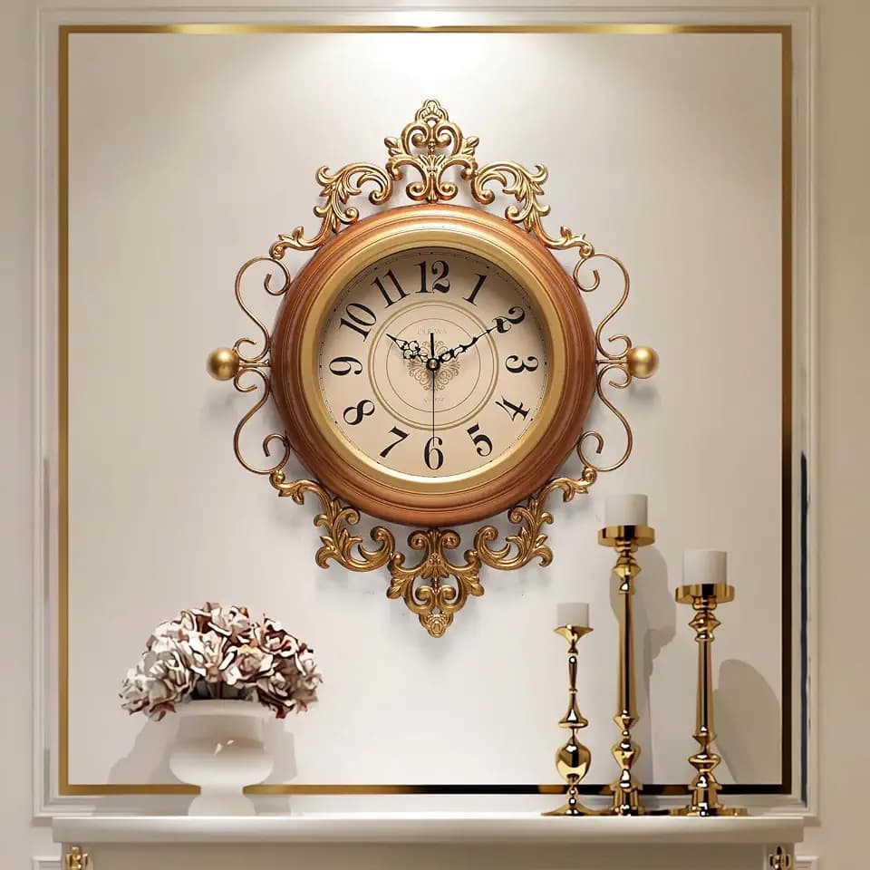 Vintage Wall Clocks Living Room,16"X19"Elegant Retro Silent Wall Clock