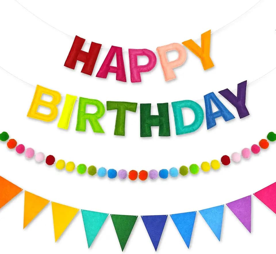CANREVEL 3 PCS Pre-Strung 3D Happy Birthday Banner Decorations, Rainbow