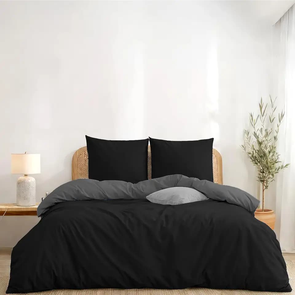 Twinzen Bettwäsche 200x200 cm Umkehrbar, Schwarz/Dunkelgrau - Bettbezug 200x200 aus Mikrofaser mit Kissenbezügen 65x65 cm - Oeko-Tex