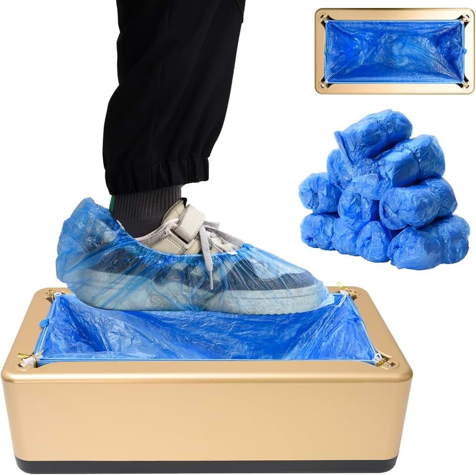 Automatischer Tragbarer Schuhüberzug Spender Mit 200 PCS Schuhüberziehern, Überschuhe Einweg Hände Frei Überziehschuhe Dispenser für Home Büro Supermarkt Fabrik Labor, Rutschfest & Wasserdicht