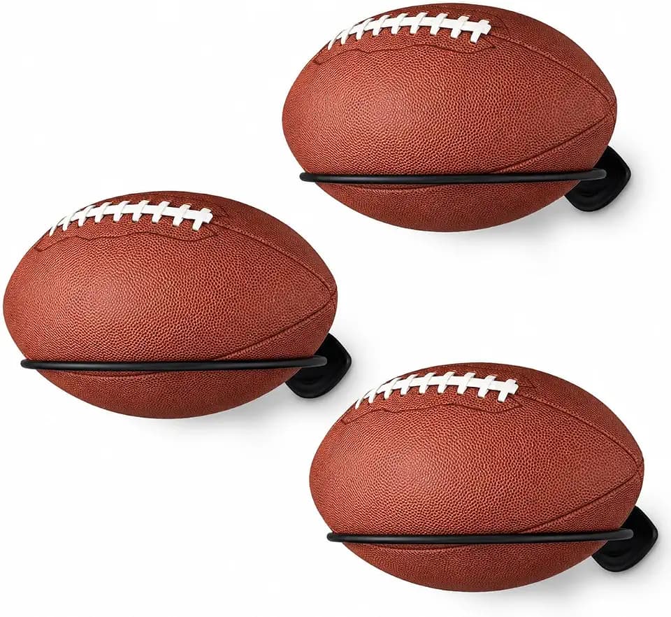 Football Wall Mount Set of 3, Metal Ball Holders for Football Display