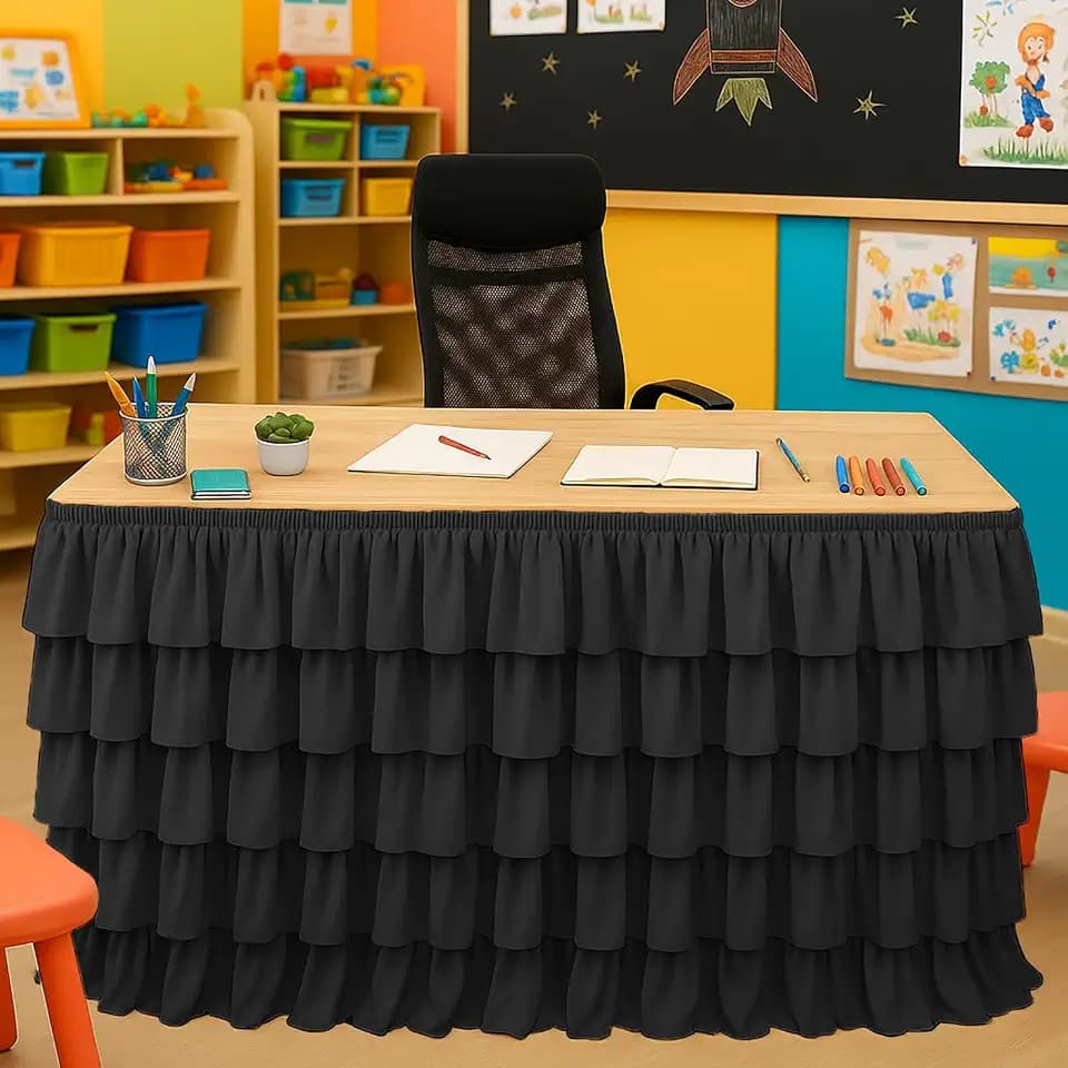 Teacher Desk Skirt Black Tutu Table Skirt for Classroom 6FT