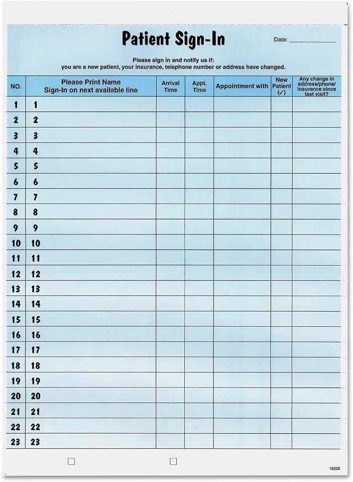 Tabbies Patient Sign-In Label Forms, 8-1/2" x 11" Form, Blue, 23 Labels/Sheet, 125 Sheets/Pack, Confidentially Sign In Your Patients, Also Provides a Daily Patient Log (14531)