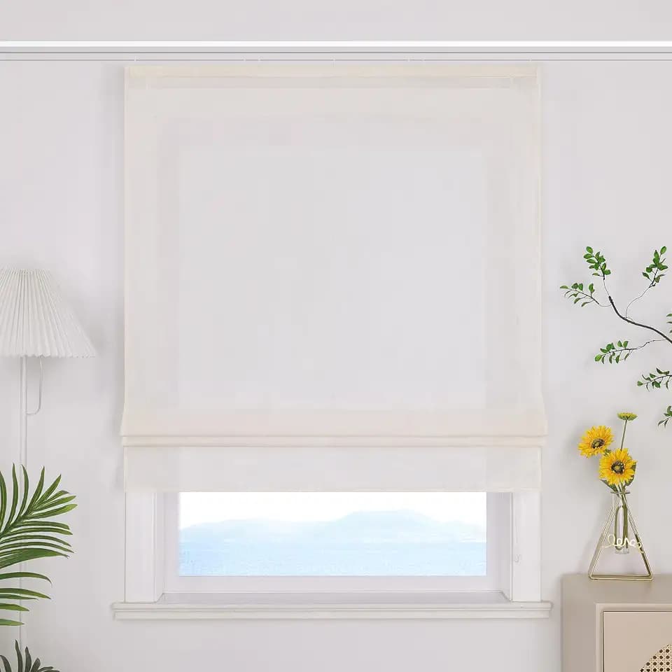 ESLIR Raffrollo mit Klettband Uni Gardinen Küche Blickdicht Beige 120x140 | Raffgardinen Wohnzimmer, Bändchenrollo mit Klettschiene, 1 Stück, Rollos für Fenster, Fensterrollo innen, Glänzender Stoff