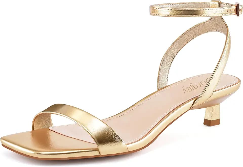 Kitten Heels for Women Ankle Strap Open Toe Low Heel Sandals