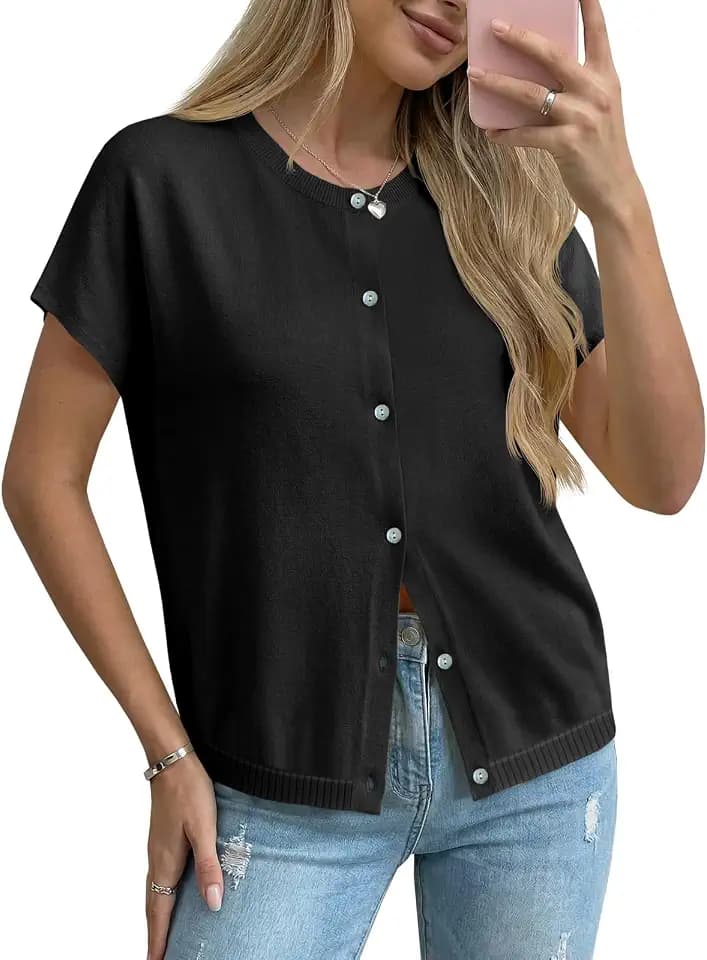 Saodimallsu Womens Short Sleeve Cardigans Lightweight Sweaters Tops