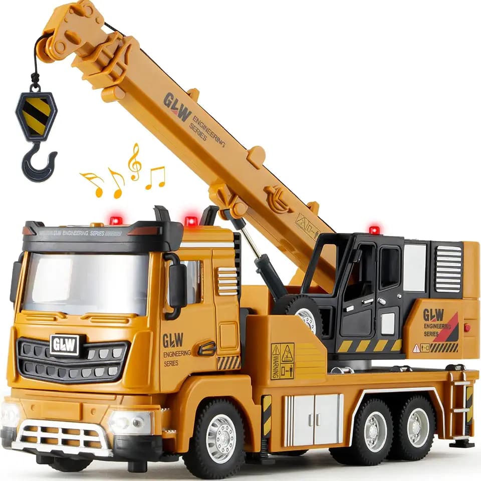 Tacobear Baustellen Fahrzeuge Spielzeug Set, 1:40 Metall Baufahrzeuge LKW Auto Spielzeug Kinder Baustellenfahrzeuge mit Sound und Licht Lastwagen Spielzeug Geschenk Jungen 3 4 5 6 Jahre (Kranwagen)