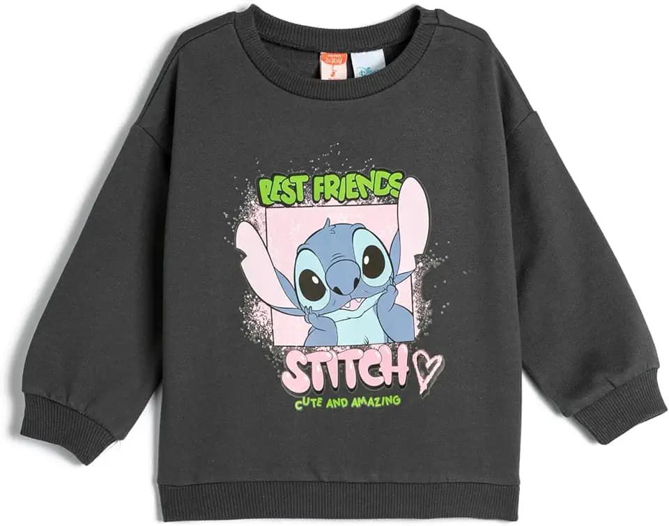 Koton Babygirls Stitch Licensed Long Sleeve Crew Neck Soft Interior Cotton Sweatshirt