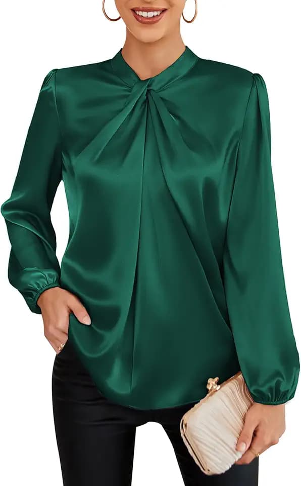 GRACE KARIN Women Business Casual Long Sleeve Satin Blouse