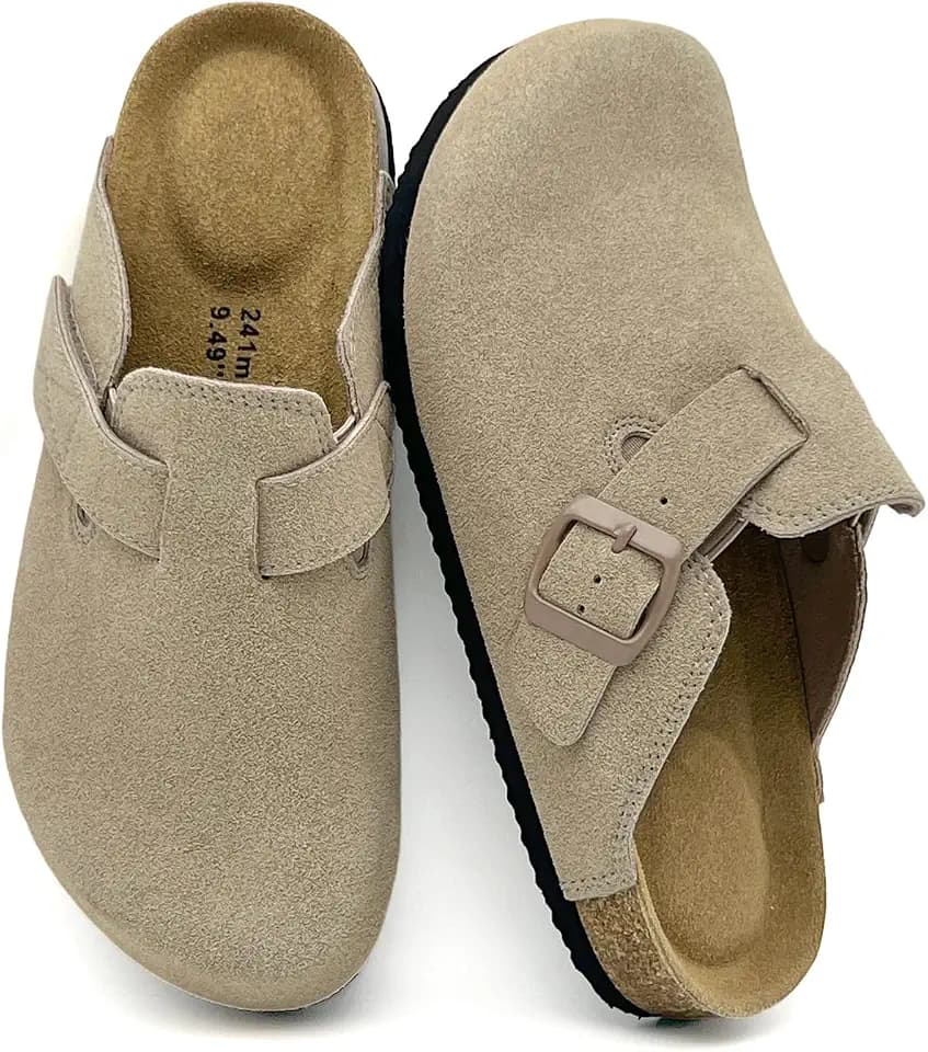 Genuine Suede Clogs for Women-Arch Support Cork Footbed Mules