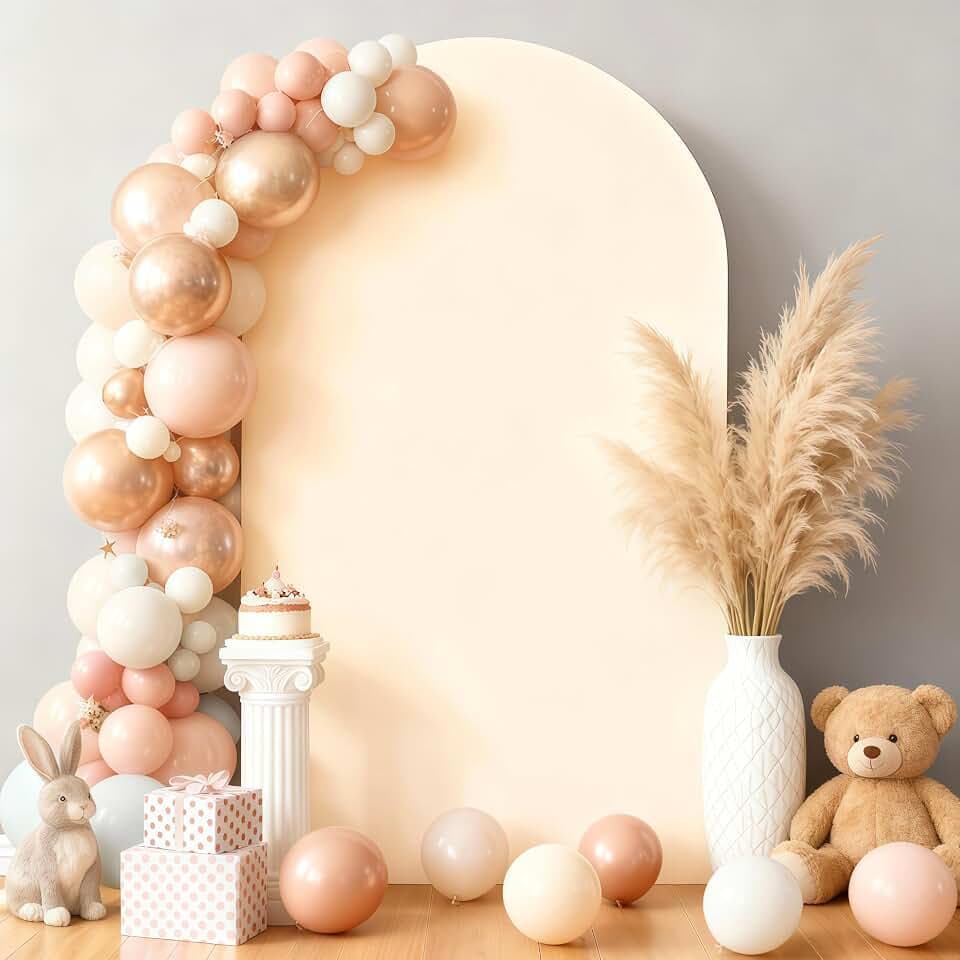 6.6FT Champagne Arch Backdrop Cover - Polyester Fitted Wedding Arch Stand Covers Round Top Chiara Arch Backdrop Cover for Birthday Party Banquet Photo Background Decoration