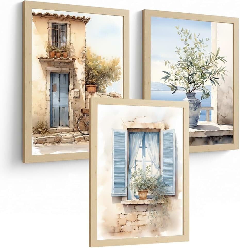 Nacnic 3Er Bilder-Set Wandbilder Maritim Aquarell Blau Modern Ohne Rahmen – Wohnzimmer Deko, Schlafzimmer, Küche, Badezimmer A3 Rahmenlos
