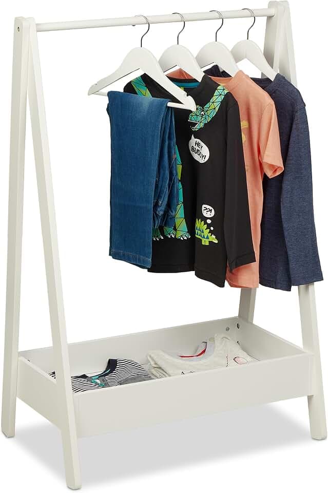 Relaxdays Kleiderständer Kinder, HxBxT 99 x 64,5 x 42,5 cm, weiß