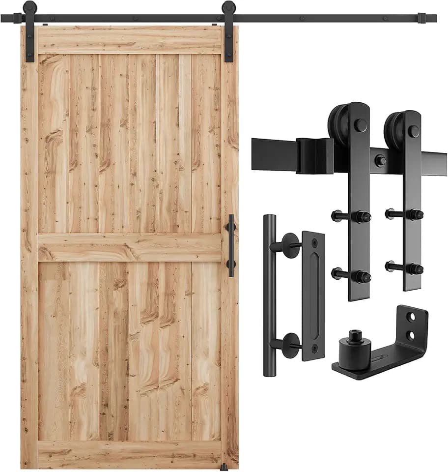SMARTSTANDARD 7 FT Heavy Duty Sturdy Sliding Barn Door Hardware Kit, Black